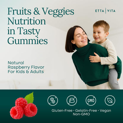 Everyday Debloat & Detox Sugar-Free Fruits and Veggies Gummies - Energy Support with Superfood Fruit and VegetableSupplement (120 Chews) Cruelty-Free, Vegan, Gluten-Free, Fruit and Vegetable Vitamin