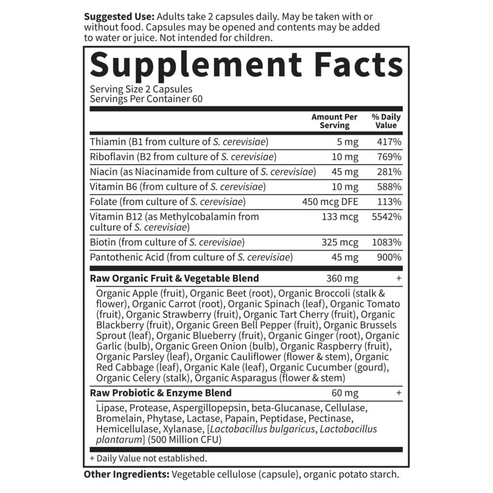 Garden of Life Vitamin B Complex, 120 Vegan Capsules, High Potency Vitamins for Energy & Metabolism with B6, Folate & B12 as Methylcobalamin Plus Probiotics Garden of Life buy supplements Au