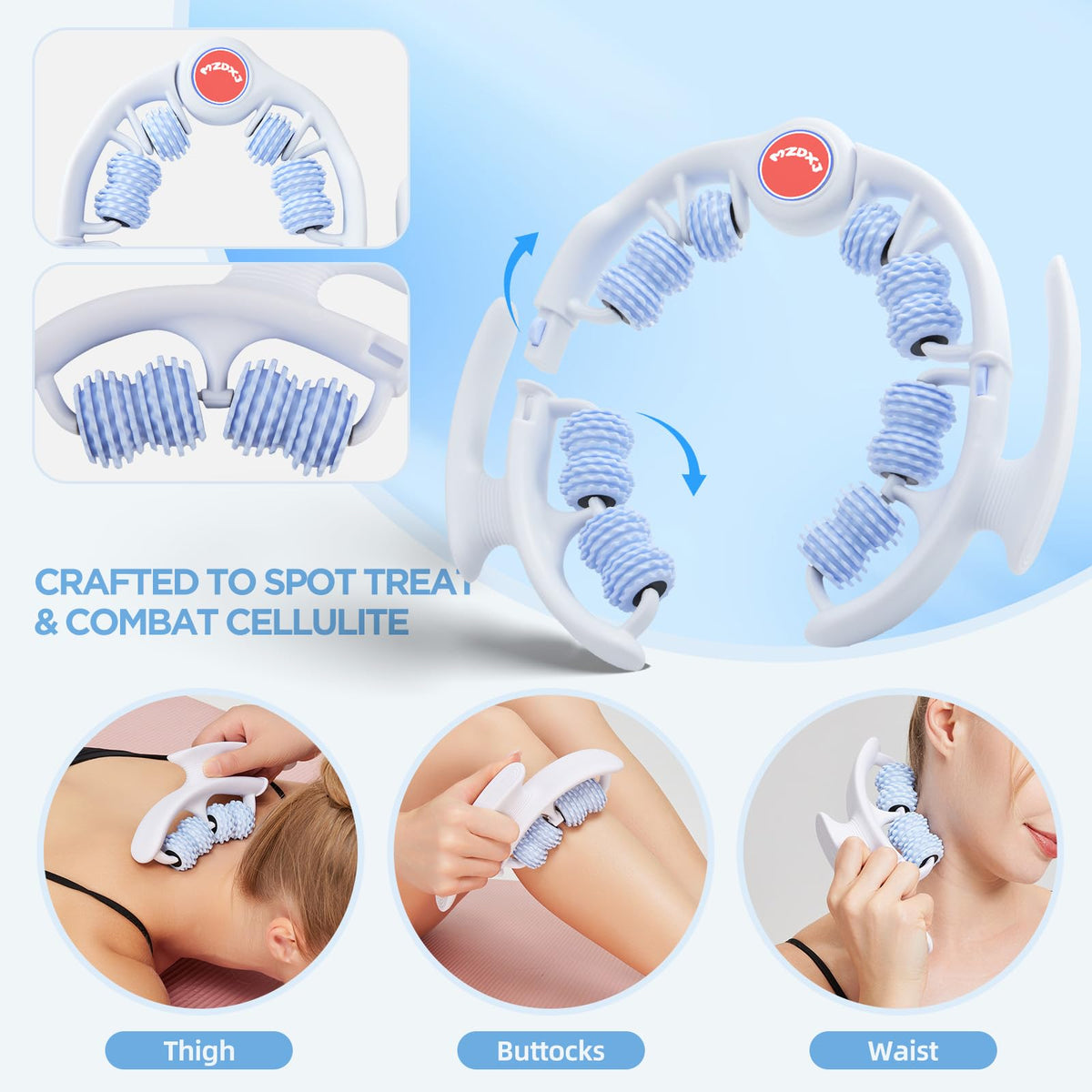 MZDXJ Cellulite Massage Tool - Lymphatic Drainage Massager - Muscle Roller, Deep Fascia Massage, Dimpled Skin Removal, Legs/Thighs/Buttocks, Anti-Cellulite Roller, Smooth Skin (14 Wheel - Blue) MZDXJ buy supplements Au