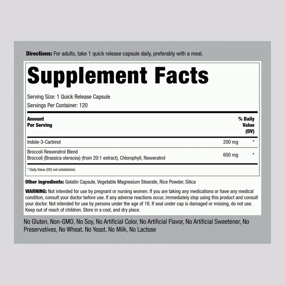 Piping Rock Indole 3 Carbinol | 200mg | 120 Capsules | I3C with Broccoli Extract | Non-GMO, Gluten Free Supplement Piping RockBuy Supplements Australia