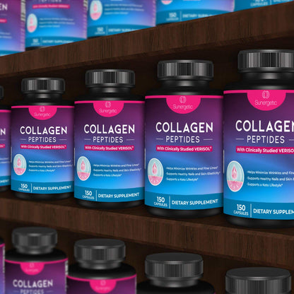 Sunergetic Premium Collagen Peptides Capsules – 2500 mg of VERISOL Collagen Peptides Type 1 & Type 3 – Multi Collagen Supplement to Support Joint Health, Hair, Skin & Nails – 150 Collagen Capsules Sunergetic buy supplements Au