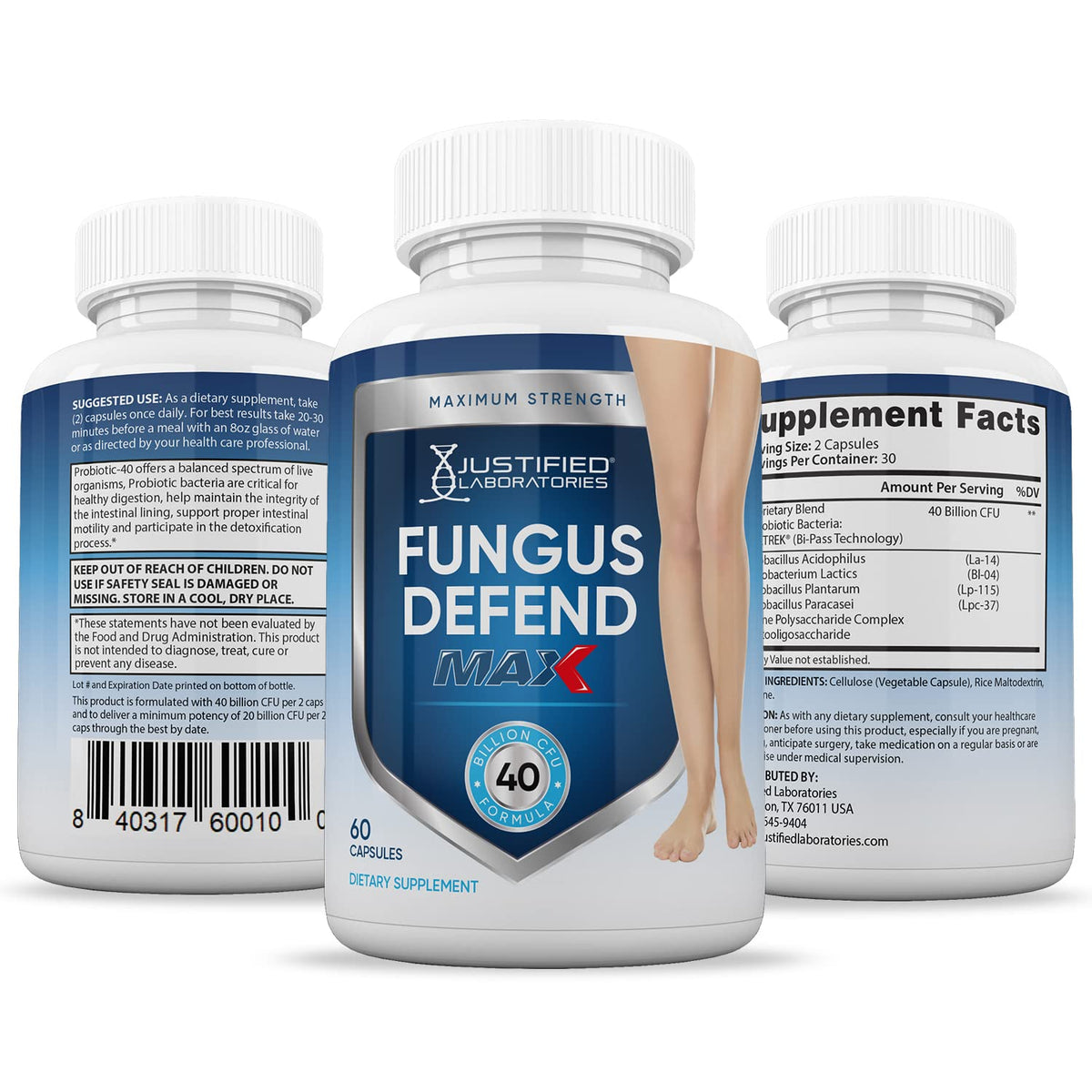 Justified Laboratories (3 Pack) Fungus Defend Max Pills 40 Billion CFU Probiotic 180 Capsules Justified Laboratories buy supplements Au