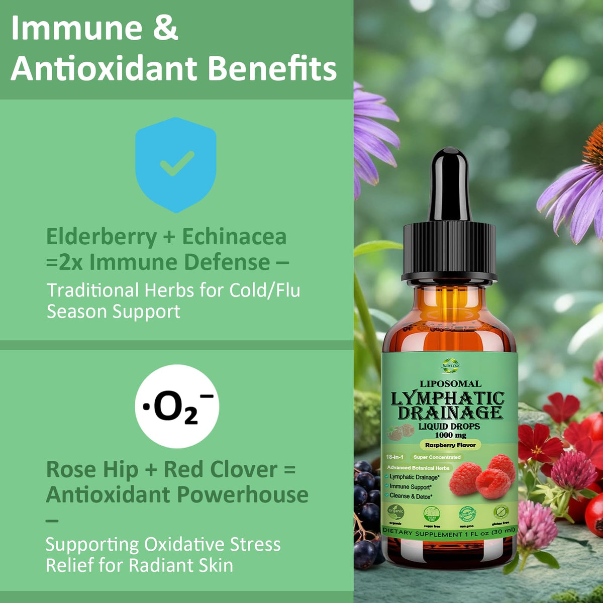 Lymphatic Drainage Drops, 18-in-1 Herbal Lymph System Support w. Echinacea Elderberry Dandelion Burdock Root Cleavers for Lymphatic Cleanse Detox Immune Support, Liposoaml for Max Absorption JUIWEFKK buy supplements Au