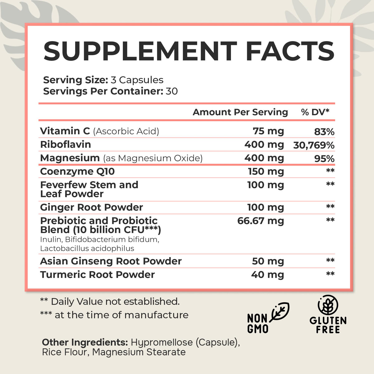 Dr. Munnerlyn MigraPro with Probiotics, Brain and Gut Health Support Supplement with Magnesium, Riboflavin, CoQ10, Ginger Root, Asian Ginseng, Vitamin C, Feverfew & Turmeric, Gluten Free, 90 Capsules Dr. Munnerlyn buy supplements Au