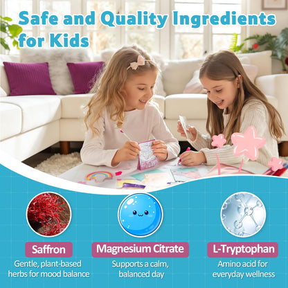Biorizvo Saffron Drink for Kids - Saffron Exact Drink Mix with GABA, Magnesium & Vitamin D3 - Supports Mood Focus & Sleep, Calms Temper Tantrums, Fruit Punch Drink Sticks Mix for Kids 4+, Sugar-Free