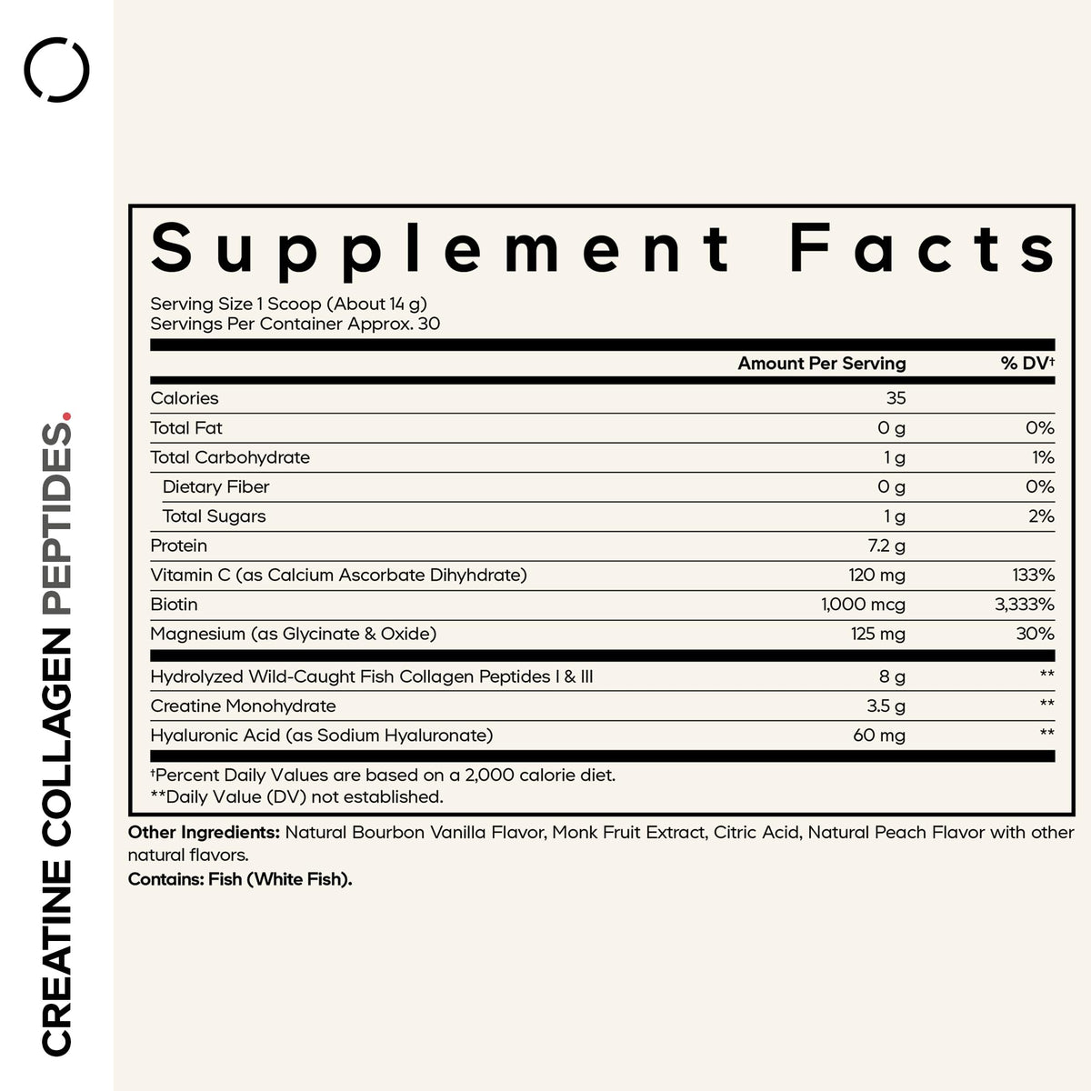 Codeage Creatine Collagen Peptides - Creatine Monohydrate Powder Supplement, Wild-Caught Marine Collagen, Biotin, Magnesium, Vitamin C, Hyaluronic Acid - Vanilla Flavored - Non-GMO - 15 Oz CodeageBuy Supplements Australia
