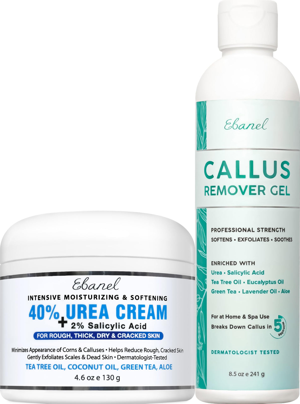 Ebanel Set of Professional Callus Remover for Feet, and Urea Cream 40% Plus Salicylic Acid 2%, Heel Foot Callus Remover Gel Exfoliator Dead Skin Cuticle Removal Toenail Softener Keratolytic Pedicure