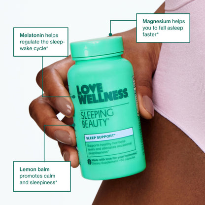 Love Wellness Sleeping Beauty | Sleep Support with Melatonin, Magnesium & L-Theanine | Promotes Restful Sleep, Relaxation & Calmness | Organic Valerian Root Powder & Lemon Balm | 60 Count Love Wellness buy supplements Au