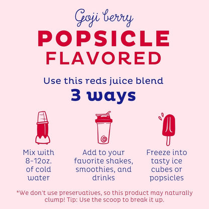 KOS Reds Superfood Powder for Antioxidants - USDA Certified Organic Beet Root, Goji Berries, Acai, Pomegranate, Coconut Water & Digestion Enzymes- Goji Berry Popsicle Flavor