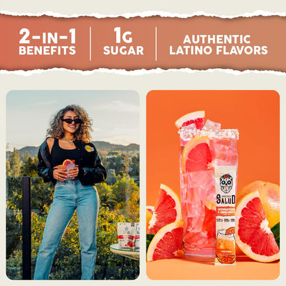 Salud 2-Pack | 2-in-1 Hydration + Immunity (Paloma) & Energy + Focus (Strawberry Margarita) – 15 Servings Each, Agua Fresca Drink Mix, Non-GMO, Gluten Free, Vegan, Low Calorie, 1g of Sugar