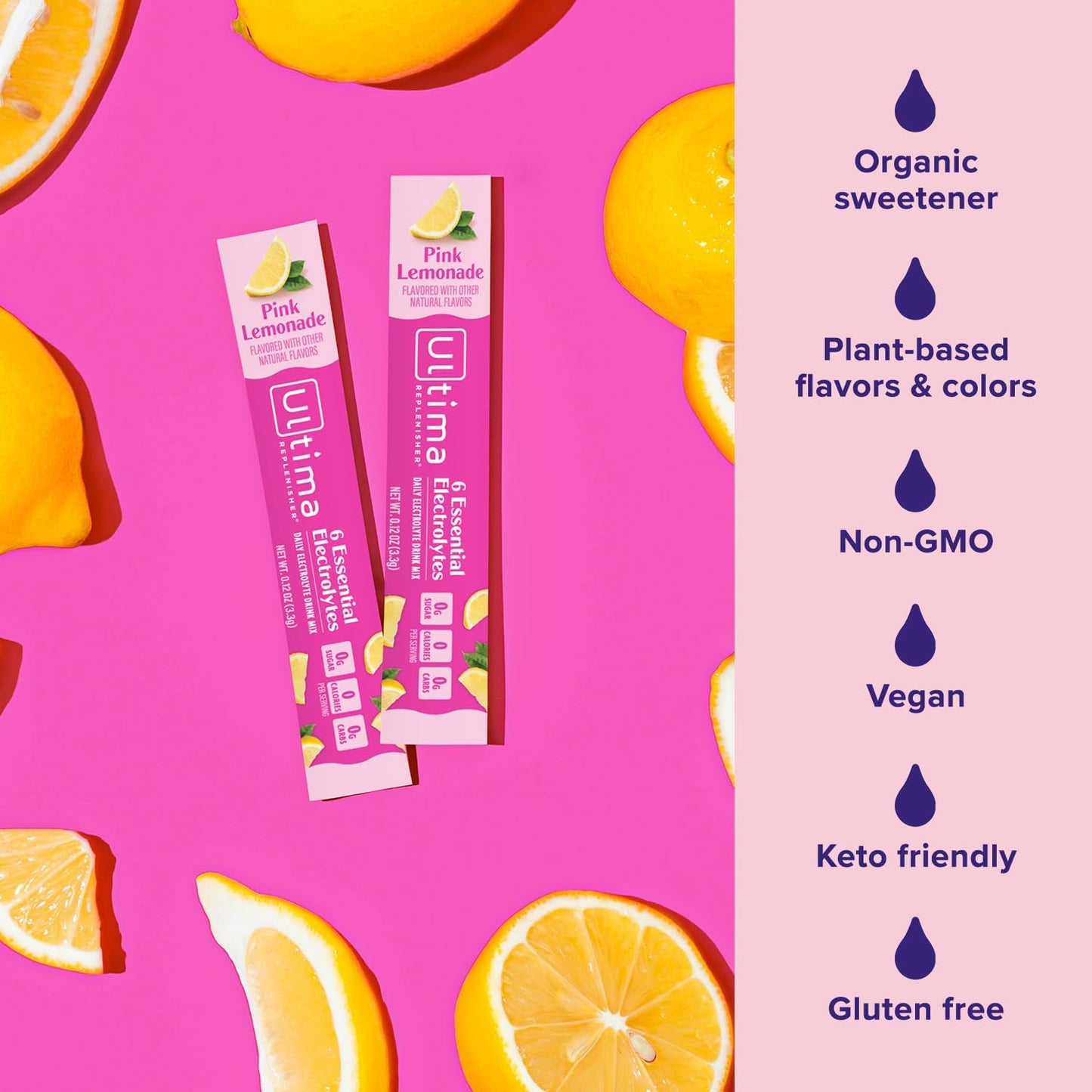 Ultima Replenisher Electrolyte Powder Drink Mix Bundle – Sugar Free – Pink Lemonade, 30 Serving Canister and 20 Stickpacks – 6 Electrolytes and Minerals – Keto Friendly, Vegan, Non-GMO