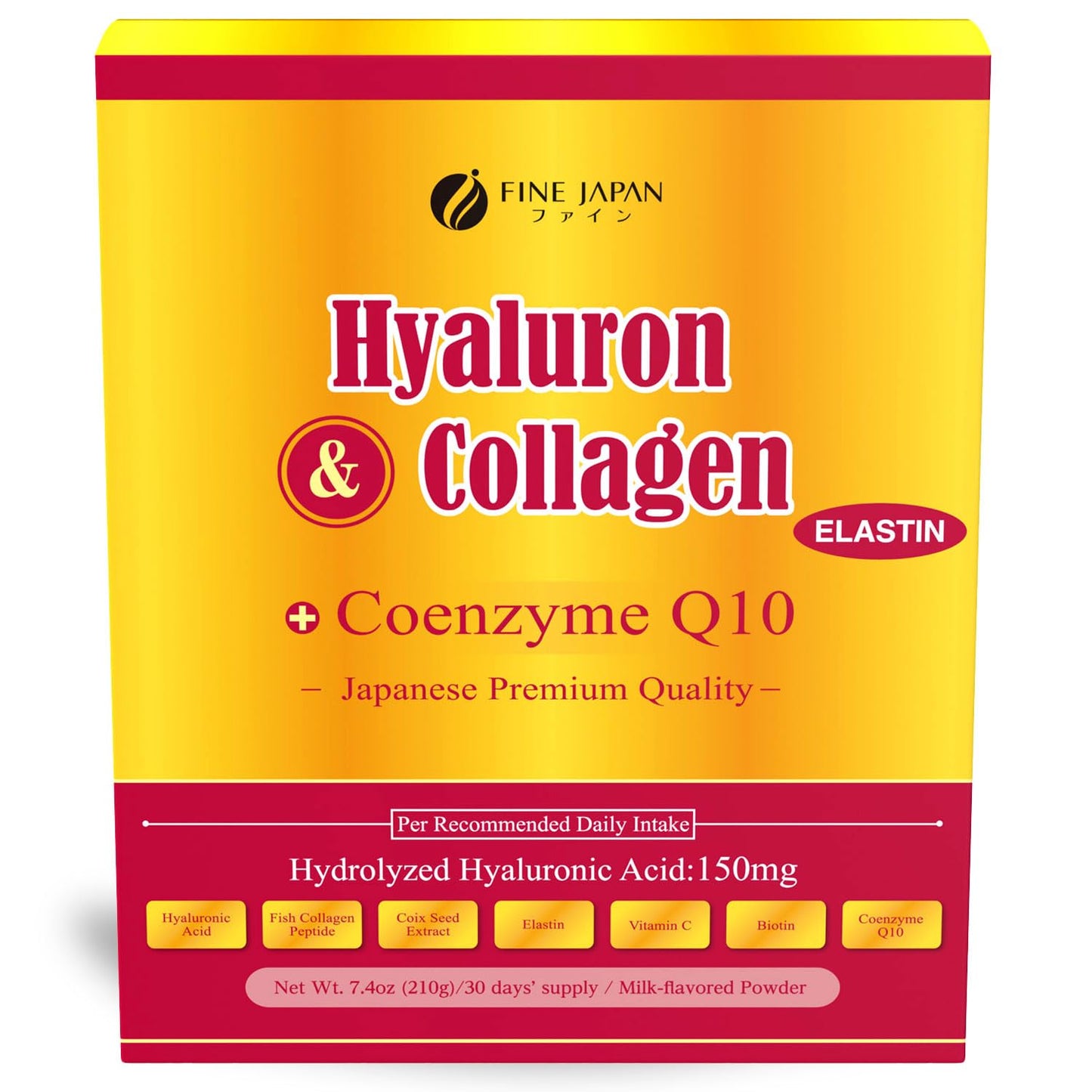 FINE JAPAN Premium Marine Collagen Powder with Hyaluronic Acid, CoQ10 & Elastin - Non-GMO - 30 Servings (210g / 7.4oz) Made in Japan FINE JAPAN buy supplements Au