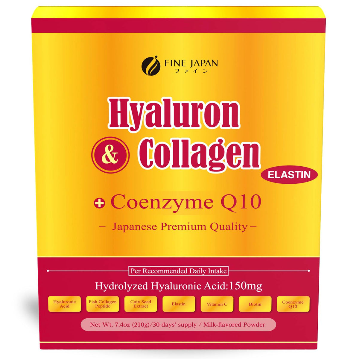 FINE JAPAN Premium Marine Collagen Powder with Hyaluronic Acid, CoQ10 & Elastin - Non-GMO - 30 Servings (210g / 7.4oz) Made in Japan FINE JAPAN buy supplements Au