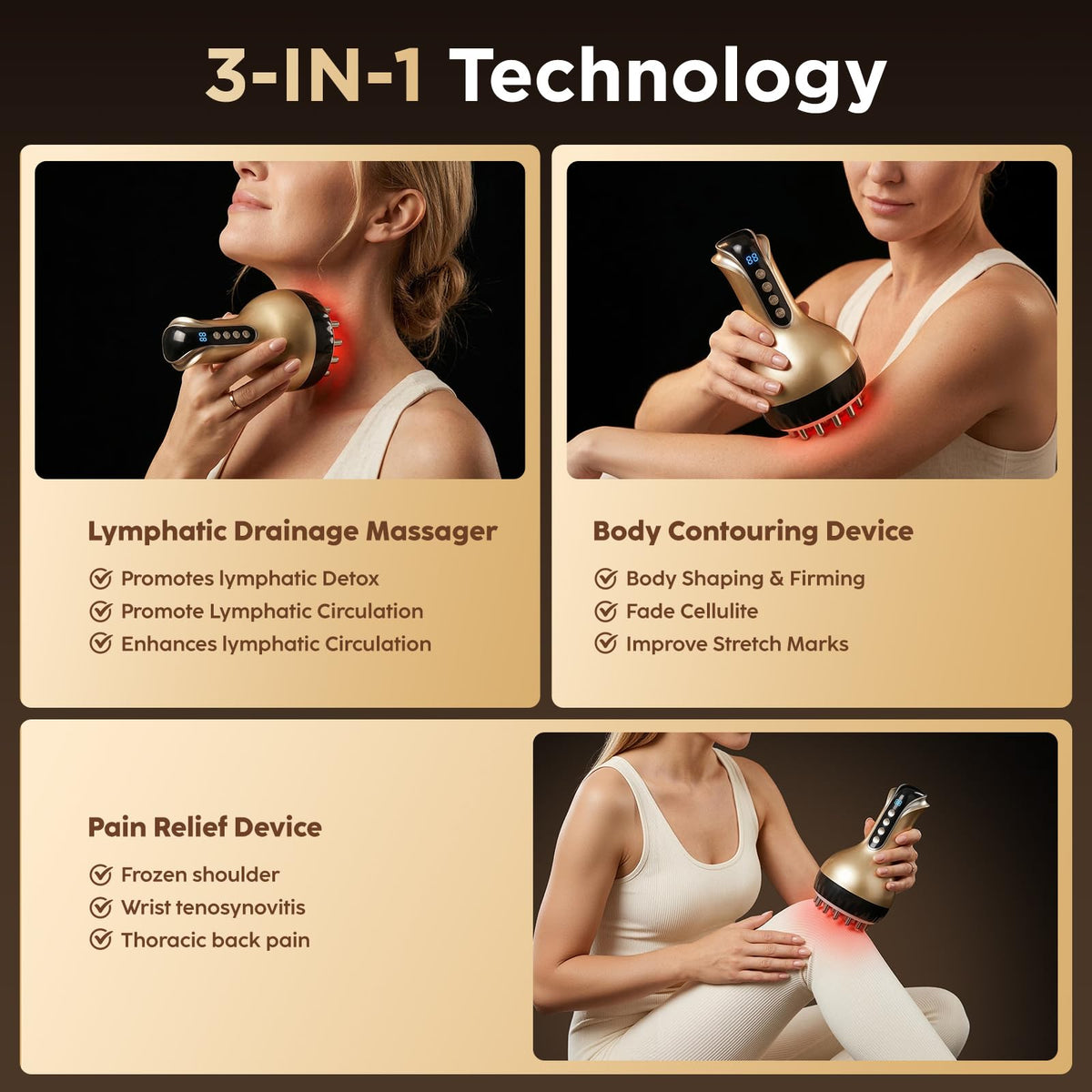 OVGIAP Lymphatic Drainage Massager & Anti-Cellulite Massage Tool, Body Sculpting Device for Legs, Arms & Stomach, Supports Smoother Skin, with Gentle Warming & Vibration - Gold OVGIAP buy supplements Au