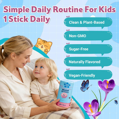 Biorizvo Saffron Drink for Kids - Saffron Exact Drink Mix with GABA, Magnesium & Vitamin D3 - Supports Mood Focus & Sleep, Calms Temper Tantrums, Fruit Punch Drink Sticks Mix for Kids 4+, Sugar-Free