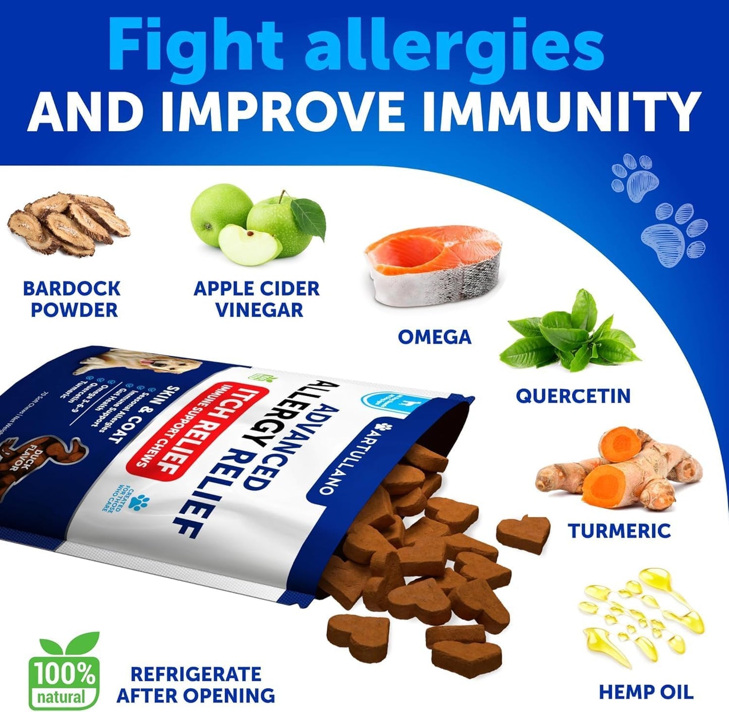 Dog Allergy Relief Chews - Itching Skin Relief for Dogs - Fish Oil - Omega 3 - Seasonal Allergies Pills - Skin & Coat, Anti Itch,Hot Spots Treatment - Canine Immune Health Supplement - 120 Soft Treats