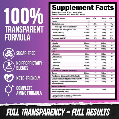 ALPHA LION Superhuman Intra Workout Powder for Men & Women, Amino Acids Drink, Muscle Recovery Supplement, BCAA Powder, Electrolytes & Hydration Mix (42 Servings, Watermelon Grape Candy Flavor)