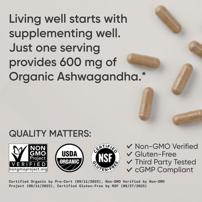 Sports Research® Organic Ashwagandha – Adaptogen for Relaxation, Calm & Sleep Support – Made with Organic KSM-66® – 600 mg – Non-GMO Verified, Gluten-Free, Certified Vegan – 90 Veggie Capsules Sports Research buy supplements Au