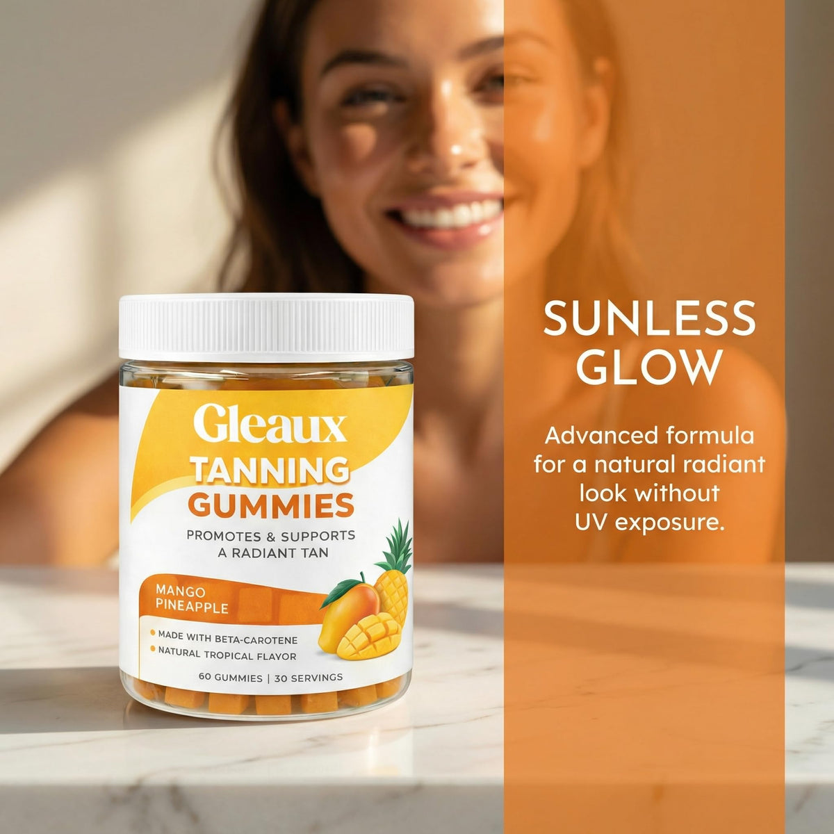 DXWXH Gleaux Tanning Gummies, Tanning Gummies for Women, Sunless Radiance Support with Beta Carotene, Astaxanthin & Lycopene, for Skin Health & Complexion Support, Mango Pineapple Flavor, 60 Gummies DXWXH buy supplements Au