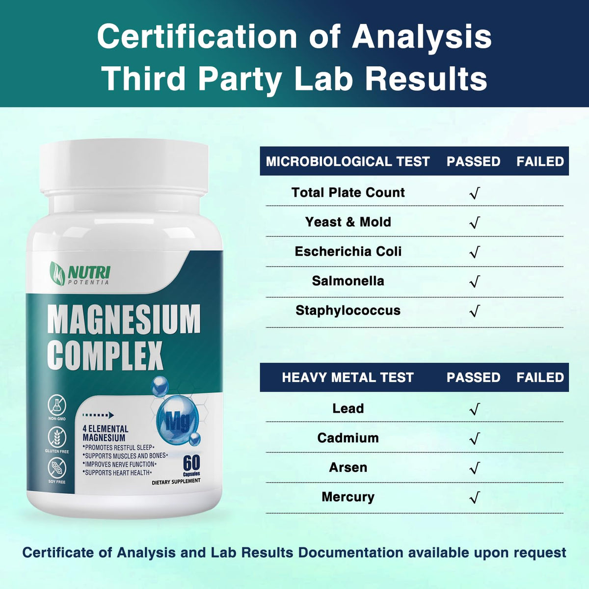 Magnesium Complex for Women&Men,With Glycinate Malate Citrate Taurate.Support for Sleep,Stress Relief,Cognitive Function,Magnesium Supplement 500mg,Third-Party Tested(Made & Tested in USA)-60 Capsules NUTRI POTENTIA buy supplements Au