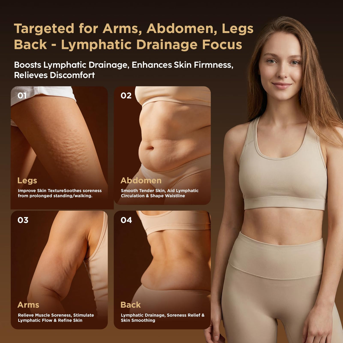 OVGIAP Lymphatic Drainage Massager & Anti-Cellulite Massage Tool, Body Sculpting Device for Legs, Arms & Stomach, Supports Smoother Skin, with Gentle Warming & Vibration - Gold OVGIAP buy supplements Au