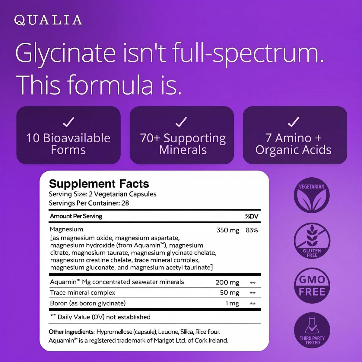 Qualia Magnesium+ | Doctor-Formulated. Premium Formula | High Bioavailability | 10 Forms of Magnesium & 70+ Minerals | Relaxed Mood, restful Sleep