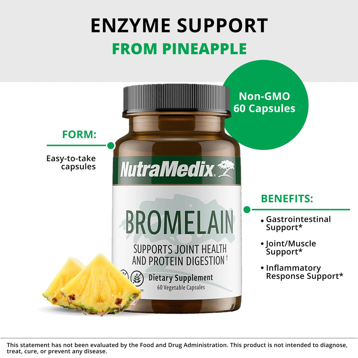 NutraMedix Bromelain Supplements - Proteolytic Enzymes from Pineapple Stems + Bromelain 1,000mg - Designed to Offer Digestion, Exercise and Joint Support - Gluten, Soy and Dairy-Free (60 Capsules) NutraMedix buy supplements Au