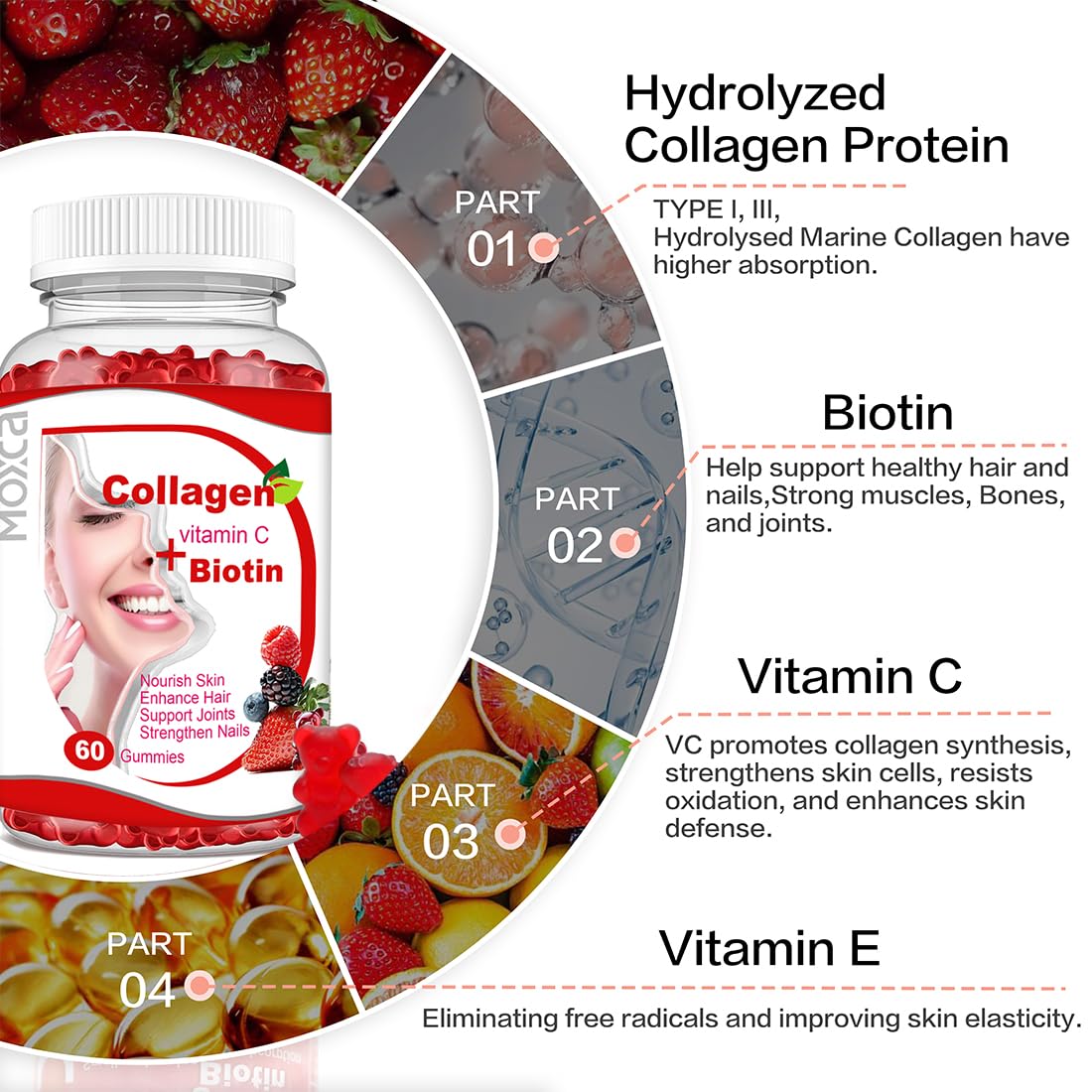 Moxca Hydrolyzed Marine Collagen Gummies for Women | Vegan Collagen Support with Biotin, Vitamins C & E | Daily Beauty Supplement for Hair, Skin & Nails | Natural Fruit Flavor, Clean Formula Moxca buy supplements Au