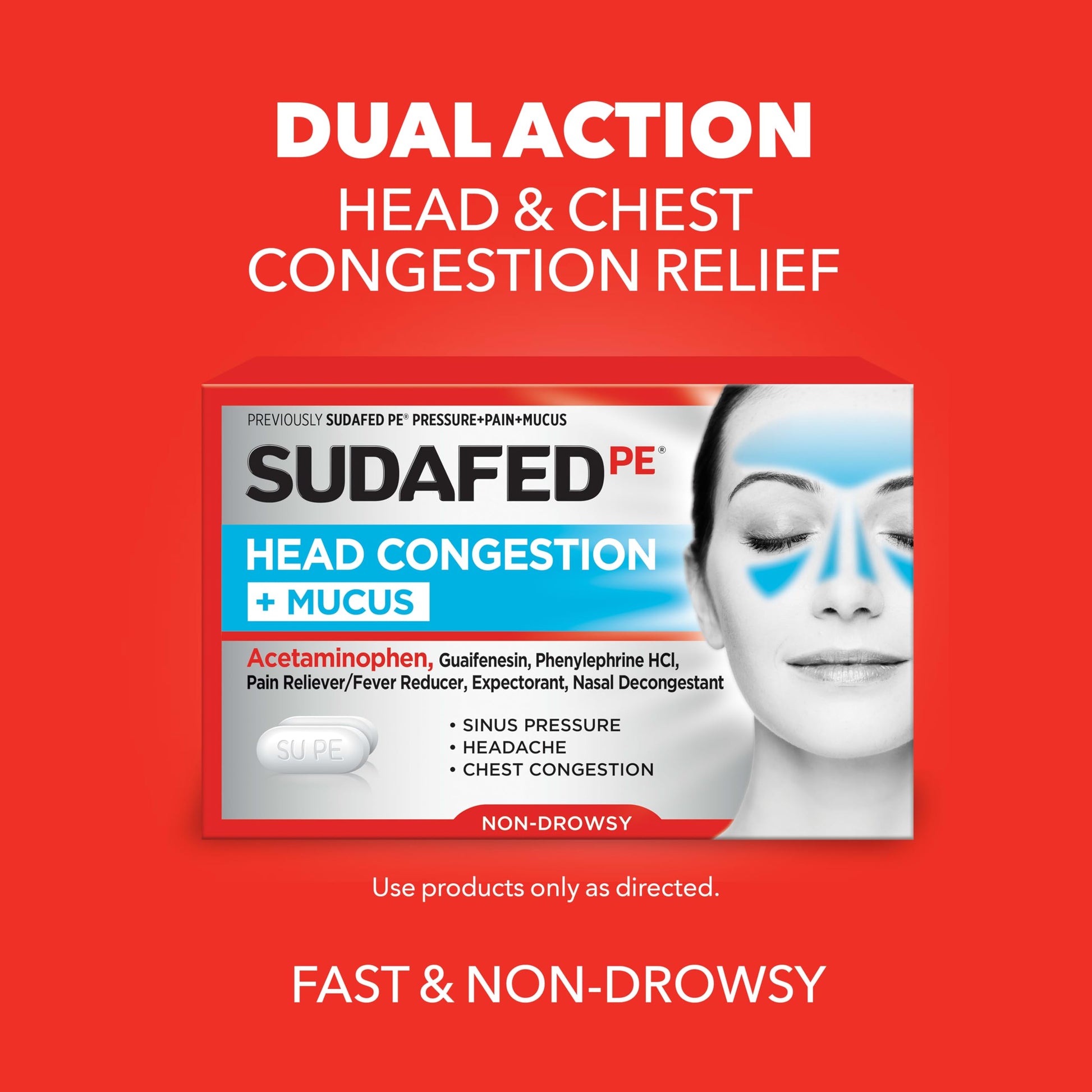 Sudafed PE Head Congestion + Mucus Relief Tablets for Sinus Pressure, Congestion, & Headache, Non-Drowsy Decongestant with Acetaminophen, Guaifenesin & Phenylephrine HCI, 24 ct Sudafed buy supplements Au
