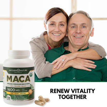Mother Nature Organic Maca Root Capsules – 1600mg, 120 Vegan Capsules – Non GMO Peruvian Yellow, Red & Black Maca for Men & Women - Energy, Hormone, Brain & Weight Well-Being Mother Nature Organics Superfoods for Organic LivingBuy Supplements Australia