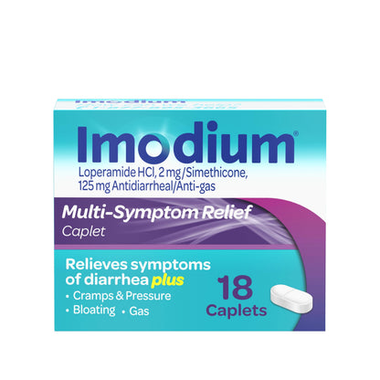 Imodium Multi-Symptom Relief Caplets, Loperamide Hydrochloride & Simethicone Anti-Diarrheal Medicine for the Relief of Diarrhea, Gas, Bloating, Cramps & Pressure, 18 ct Imodium buy supplements Au