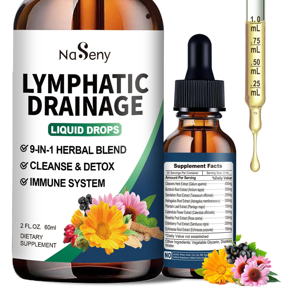 NaSeny Lymphatic Drainage Drops, 9 IN1 Lymphatic Drainage Supplements for Detox & Cleanse, Immune System Support with Echinacea, Elderberry, Dandelion, Arctium Lappa, 2 FL OZ NaSeny buy supplements Au