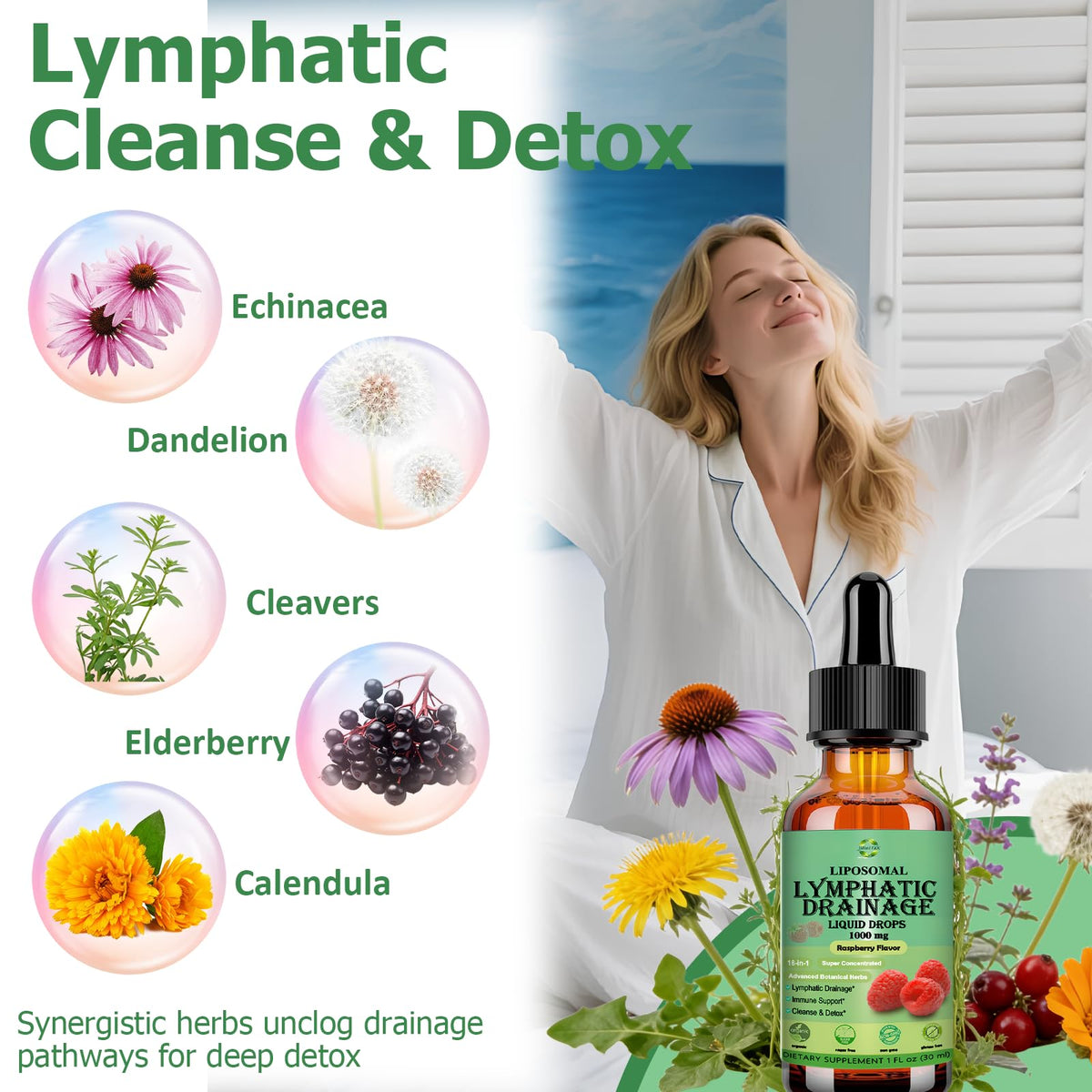 Lymphatic Drainage Drops, 18-in-1 Herbal Lymph System Support w. Echinacea Elderberry Dandelion Burdock Root Cleavers for Lymphatic Cleanse Detox Immune Support, Liposoaml for Max Absorption JUIWEFKK buy supplements Au