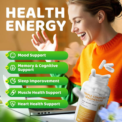 Triple Magnesium Complex - Magnesium Glycinate, Taurate & Malate Supplement with Omega3, Ashwagandha, GABA for Sleep, Brain Heart & Muscle Support - High Absorption and Gentle, Vegan, 120 Capsules iMATCHME buy supplements Au