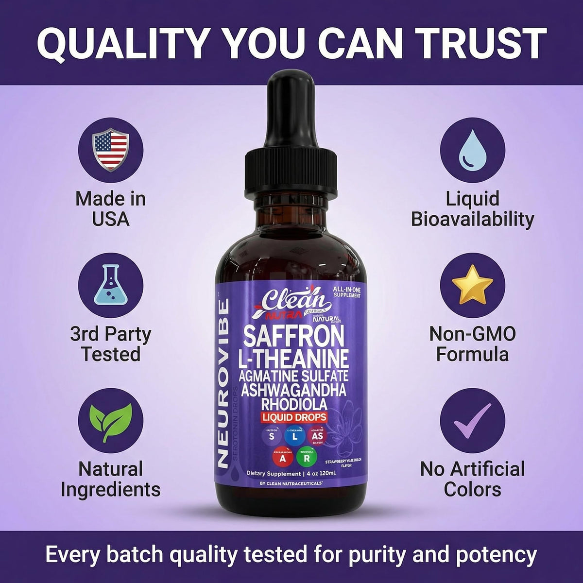 Saffron Supplements Liquid Drops L-Theanine Agmatine Sulfate Ashwagandha Magnesium Glycinate B6 Magnesium Stress Relief Mood Support 5-HTP GABA Supplement Vitamin D 4oz by Clean Nutra