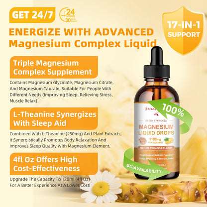 GREENPEOPLE 17-in-1 Triple Magnesium Complex Supplement,Magnesio Liquid Drops with Magnesium Glycinate & Citrate,Pineapple Flavor,Calm Mood,Muscle & Sleep for Adults,4 fl. oz 2Pack GREENPEOPLE buy supplements Au