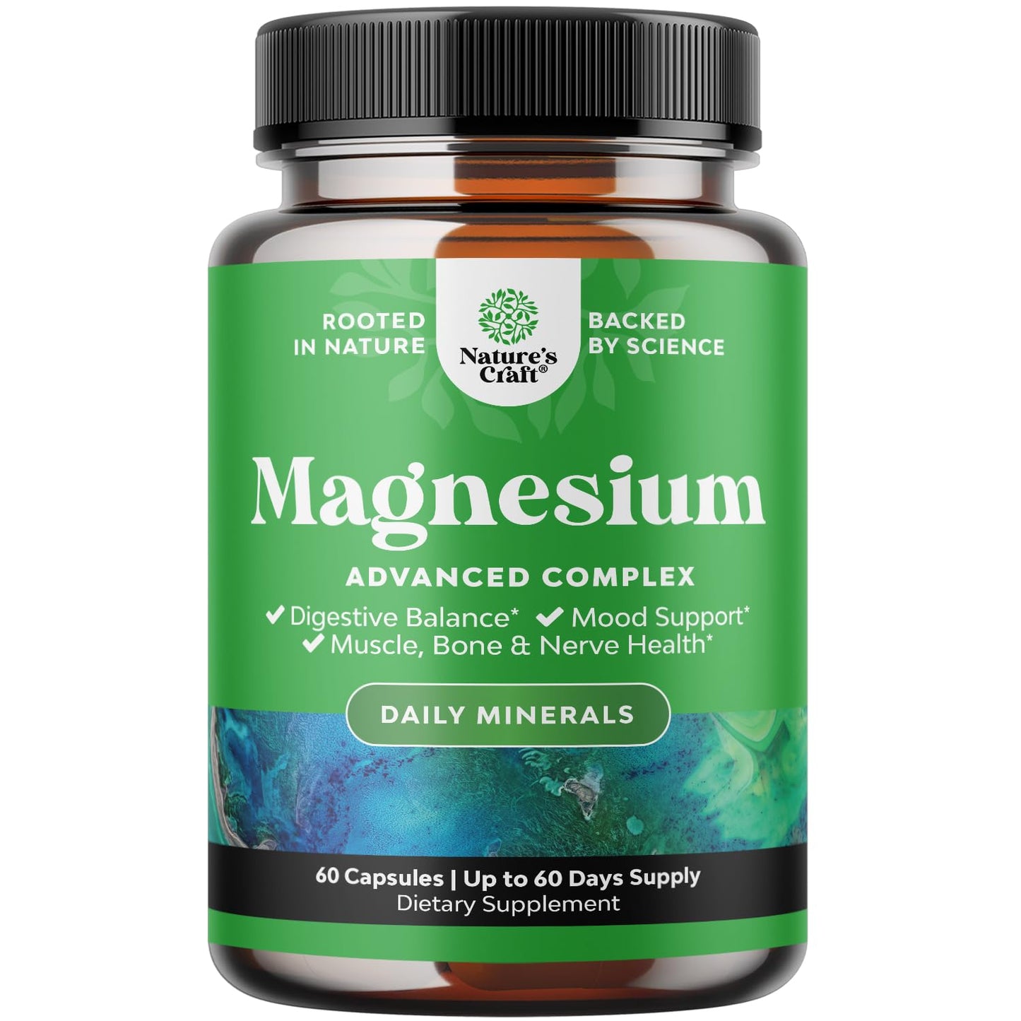 Supplement bottle labeled 'Magnesium Advanced Complex' by Nature's Craft on a white background