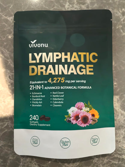 Lymphatic Drainage Supplements, 240 Softgels, Lymph System Support Supplement for Women & Men, 21-in-1 Herbal Blend with Echinacea, Dandelion, Burdock