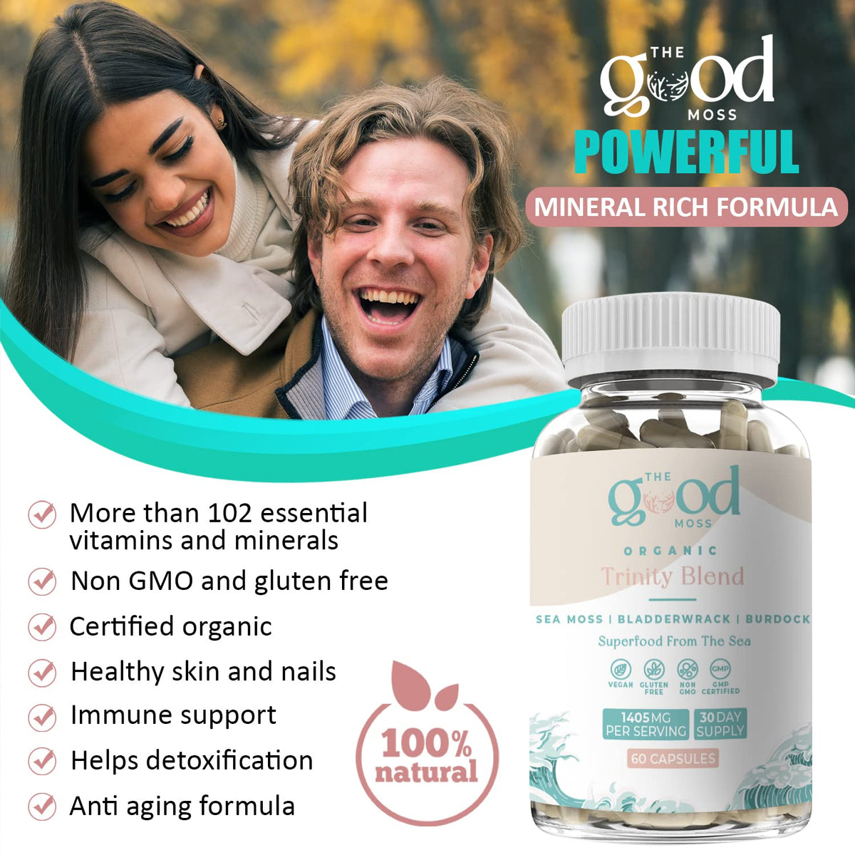 Trinity Blend Superfood -Sea Moss, Bladderwrack and Burdock Root Supplement for Overall Health Support, Hair, Skin and Nails 60ct The Good MossBuy Supplements Australia