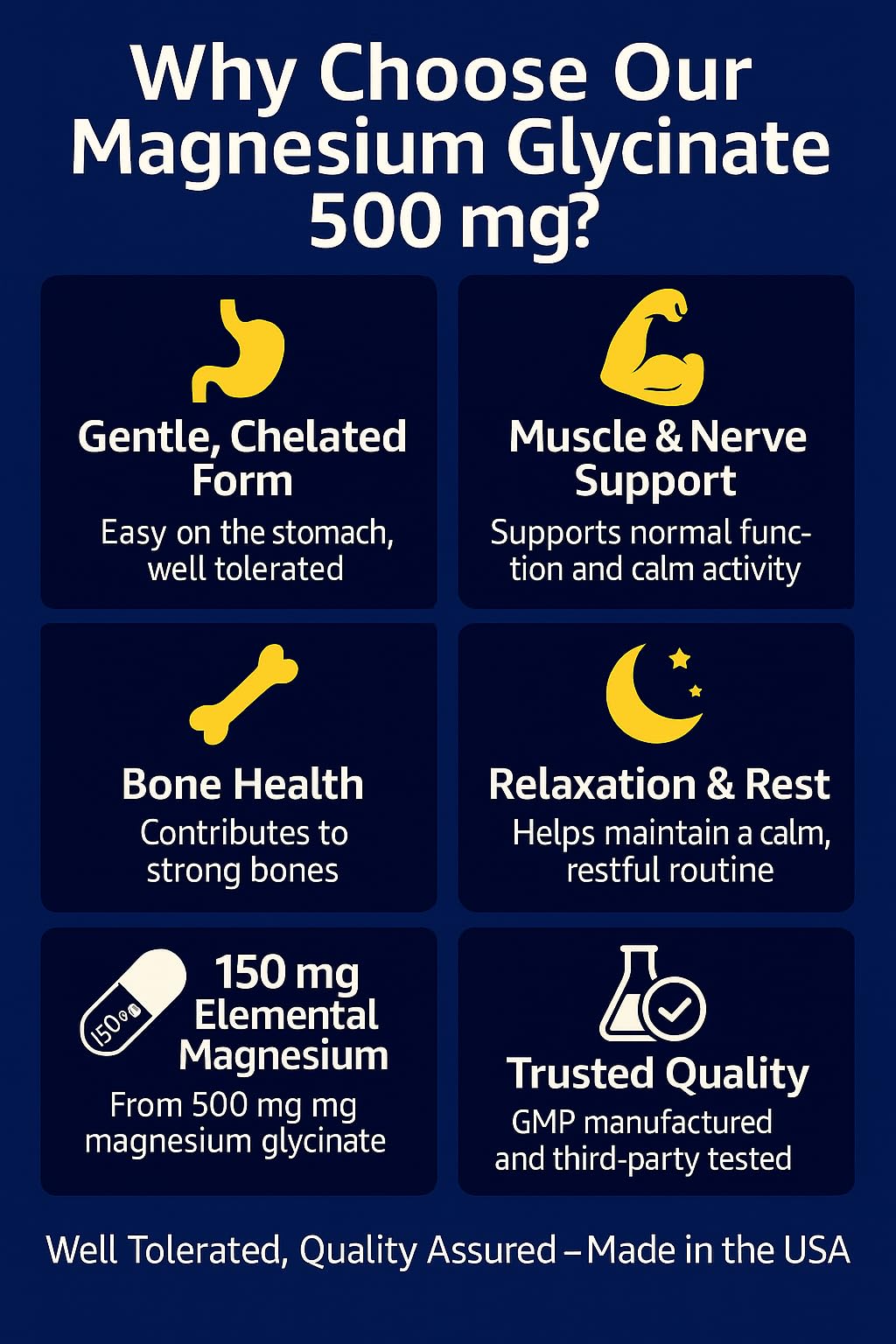 Magno-Humphries Magnesium Glycinate 500 mg - 100 Capsules | Gentle Chelated Form | Muscle, Nerve & Bone Support | Dietary Supplement | GMP Manufactured in The USA Magno-Humphries buy supplements Au