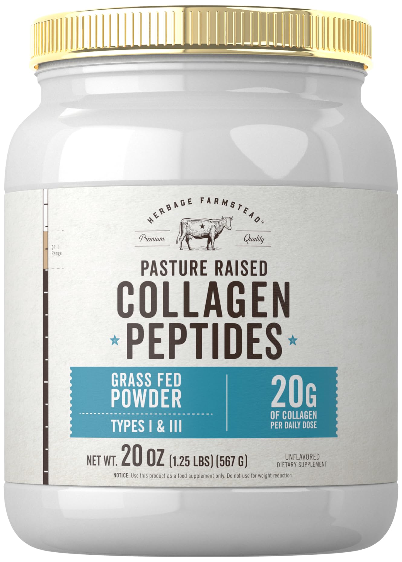 Carlyle Grass Fed Collagen Peptides Powder 20oz | Unflavored | Pasture Raised | Types I & III | 20g of Collagen Per Daily Dose | Non-GMO, Gluten Free | by Herbage Farmstead Carlyle buy supplements Au