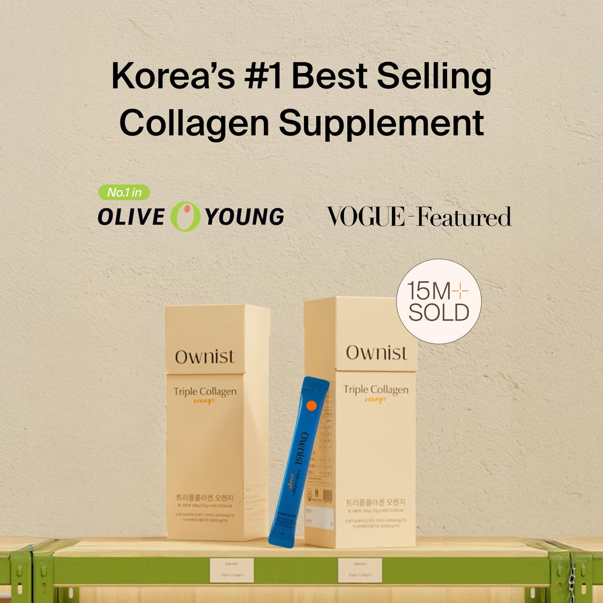 Ownist Triple Collagen Liquid Packets On-The-Go - Peptides with Hydrolyzed Marine Collagen, Elastin, Hyaluronic Acid and Vitamin for Healthy Skin - Orange Flavor - 14 Individual Stick Packs Ownist buy supplements Au