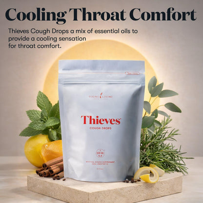Young Living Thieves Cough Drops | 30 ct | Cinnamon & Menthol Flavor | with Thieves Essential Oil Blend of Lemon, Clove, Eucalyptus, Rosemary, & Peppermint | Sugar Free | Cooling Throat Comfort