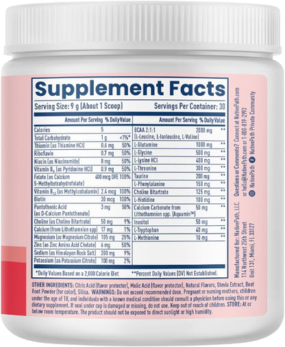 NativePath Hydrate Electrolyte Powder, Mixed Berry, 30 Servings | 14 Vitamins & Minerals, 9 Aminos & 2000mg BCAAs, Zero Sugar, Supports Hydration & Recovery, Stevia, Keto