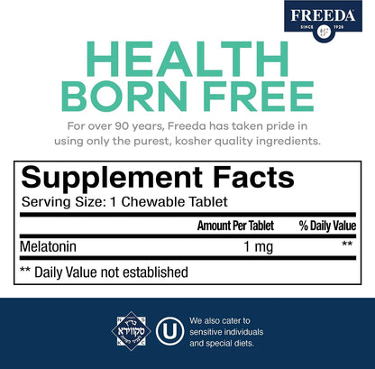 FREEDA Melatonin 1mg - Natural Fruit Flavor - 90 Chewable Tablets | Sugar-Free Melatonin Tablets - Non-Habit Forming - Vegan, Gluten-Free, Kosher, Safe for Adults and Kids 3+ - Made in USA