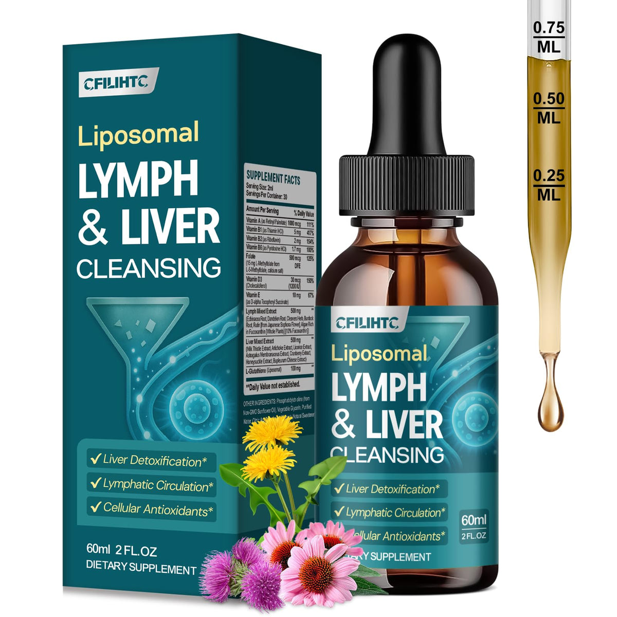 Liposomal Lymphatic Drainage Drops - 21 in 1 Liver Cleanse Detox & Repair with Milk Thistle, Echinacea, Burdock Root, Liposomal Glutathione, Vitamin Complex ''Lymph-Liver'' Gut & Metabolic Health CFILIHTC buy supplements Au