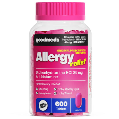 GoodMeds Allergy Medicine Antihistamine, Diphenhydramine HCl 25 mg | Children and Adults | Relieve Itchy Eyes, Runny Nose, Sneezing (25 mg, 600 Tablets) GoodMeds buy supplements Au