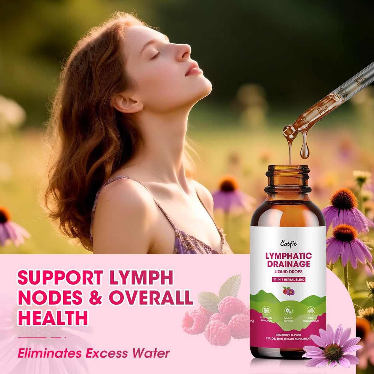 Lymphatic Drainage Supplements Drops for Immune, Lymph System Support, Cleanse & Detox, Liver Health with Echinacea,Elderberry,Cleavers Herb,Burdock, Calendula, Non-GMO, Raspberry Flavor, 2 Fl Oz Catfit buy supplements Au