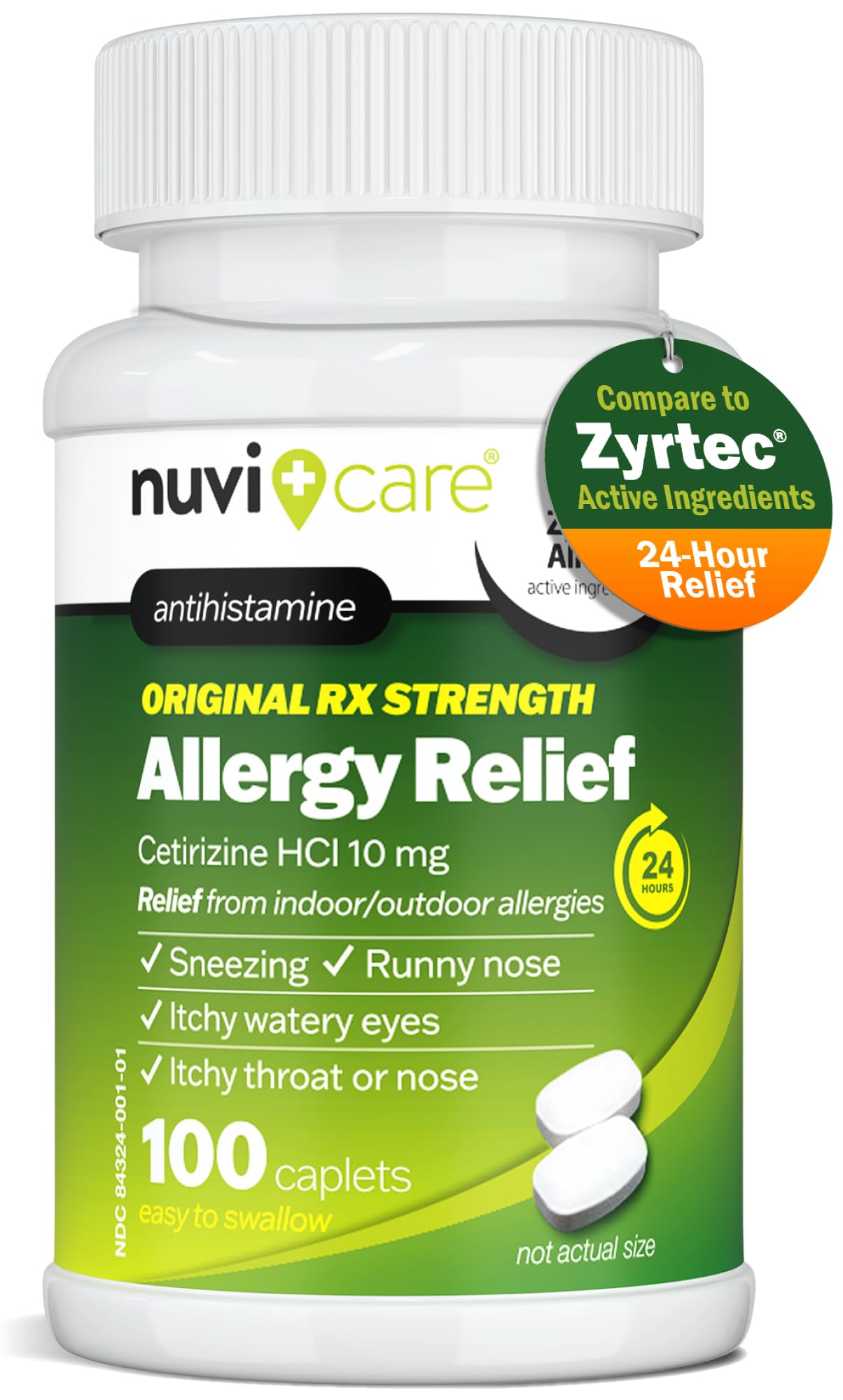 Nuvicare 24-Hour Allergy Medicine - Cetirizine Hydrochloride 10mg Tablets - Compare to the Active Ingredient in Zyrtec Antihistamine Meds - Generic Allergy Pills for All Day Allergy Relief (100 Count) NUVICARE buy supplements Au