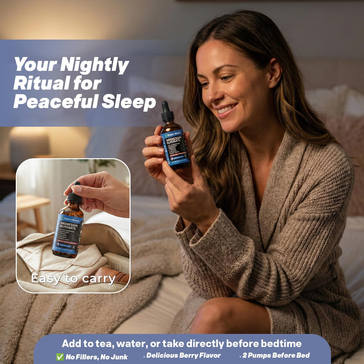 Magnesium Glycinate & Ashwagandha Liquid Drops with Valerian Root, Chamomile, Passion Flower, Lemon Balm & L-Theanine - Vegan Fast Absorption - Supplement for Wellness & Relaxation (Mixed Berry, 60mL) Drops Of NatureBuy Supplements Australia